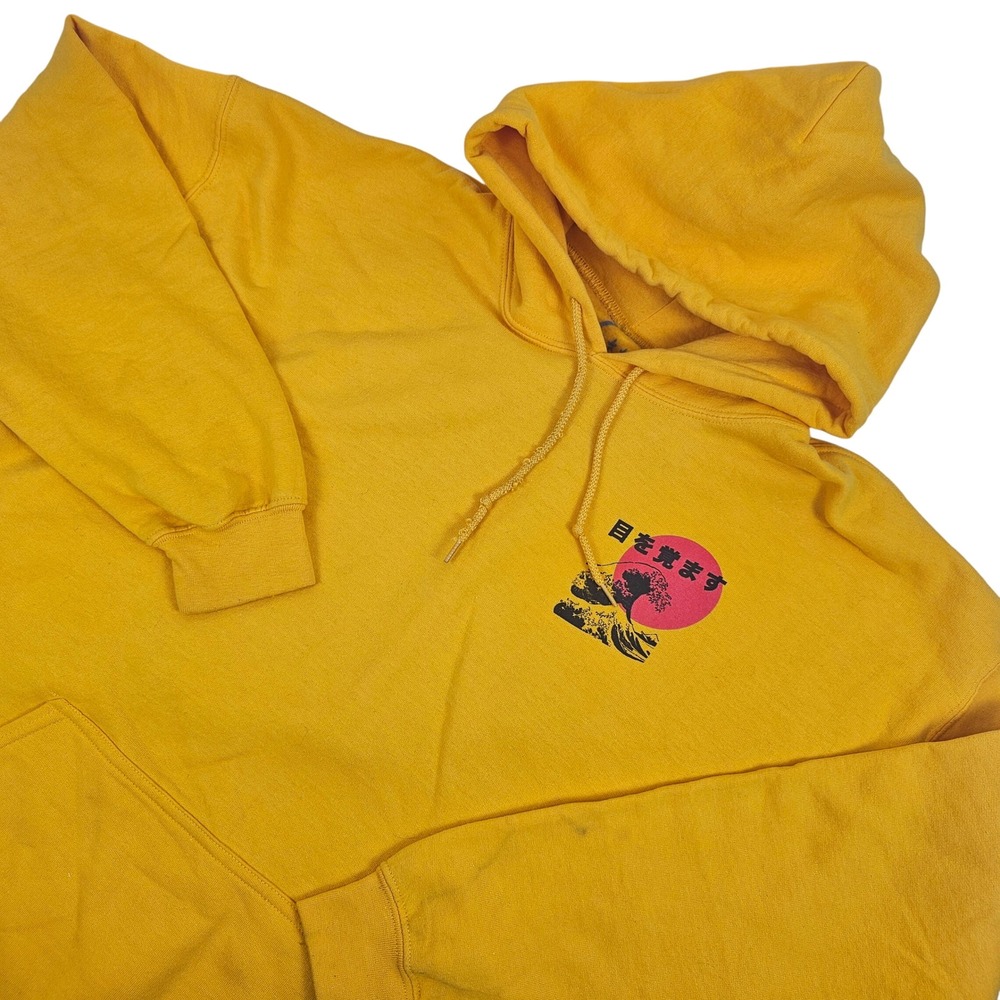 Tillys CVLA Mens XL Hoodie Good‎ Vibes Yellow Wave Japanese Graphic Sweatshirt